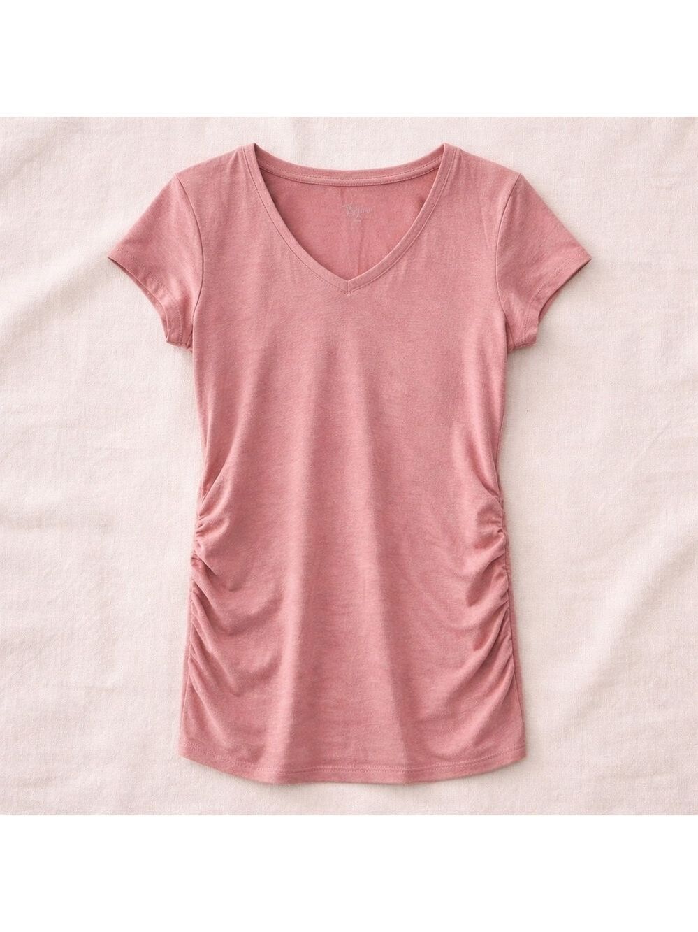 Thyme Maternity Pink Ruched Side V-Neck Top Size Large